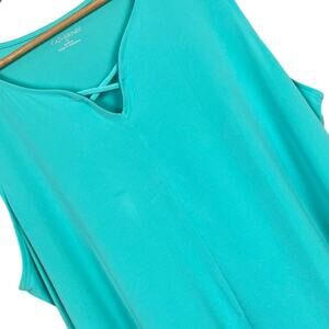 Catherines Womens 1X 18W Summer Vacation Resortwear Strappy‎ V-Neck Tunic Tank